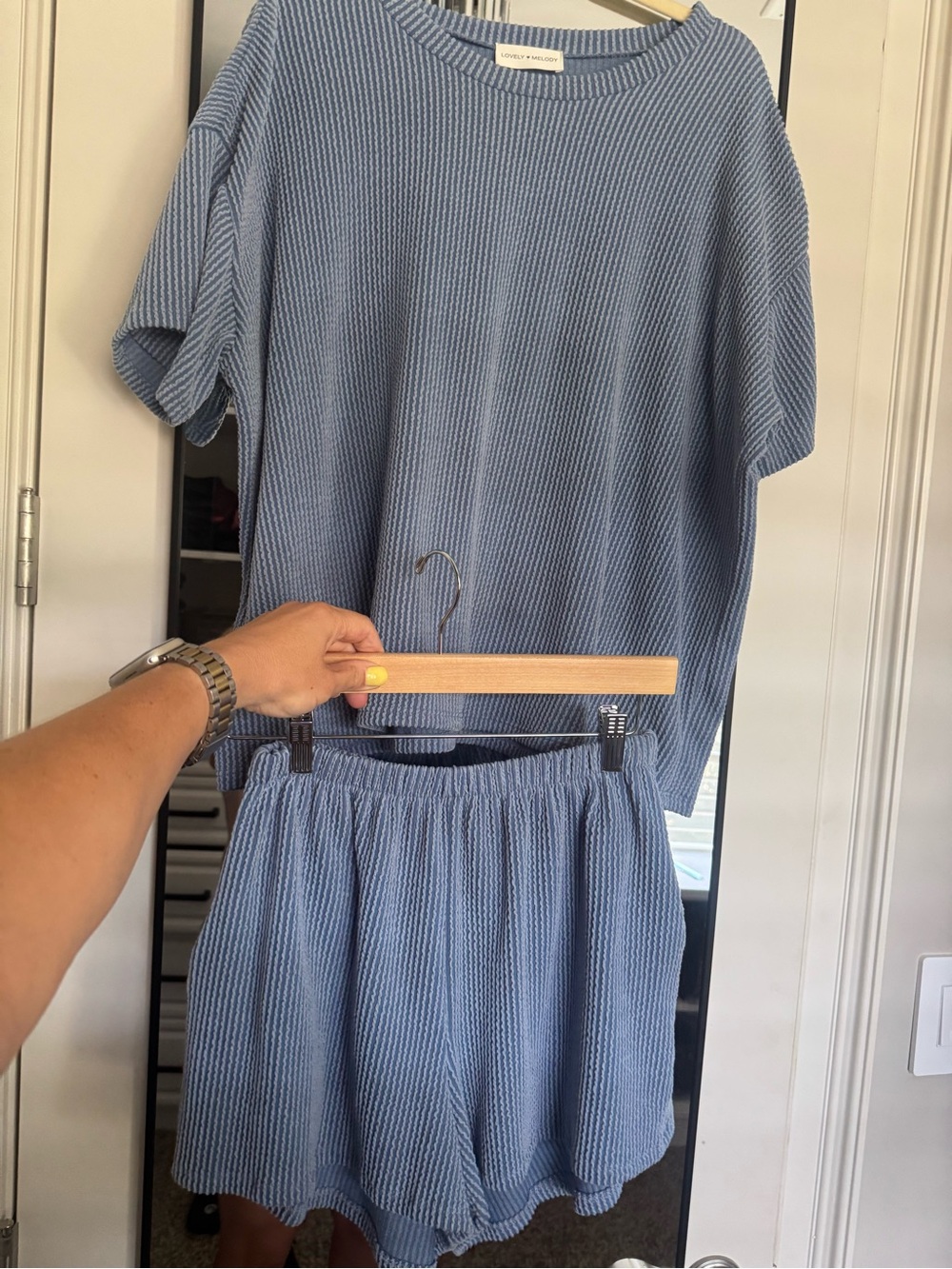 Lovely Melody Ribbed Dusty Blue Lounge Set